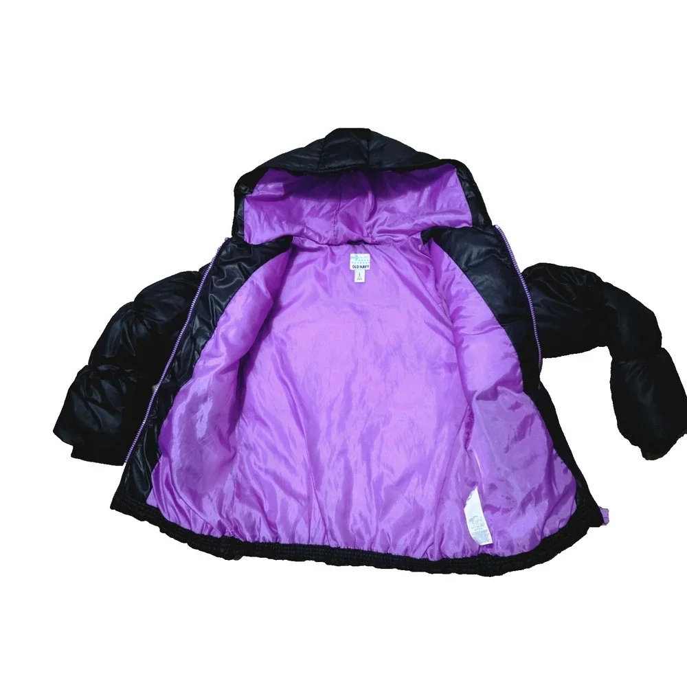 Old Navy Girl's Frost-Free Quilted Black‎ Jacket Hooded Winter Puffer Coat Sz L